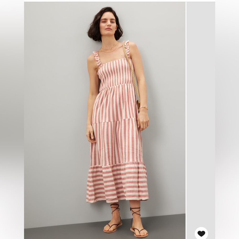 Marine Layer Strapless Pink and White Dress